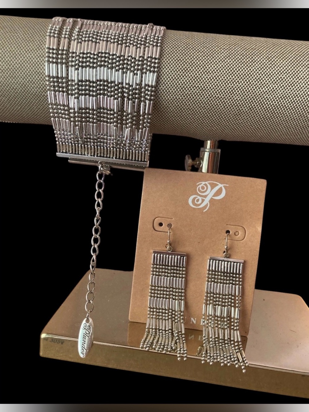Plunder Silver Beaded Fringe Bracelet & Earrings Set